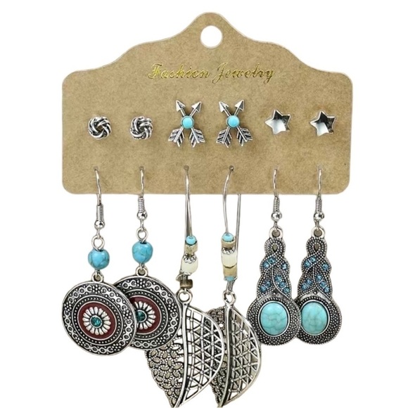 Jewelry - Vintage boho fashion earring set 6 pair